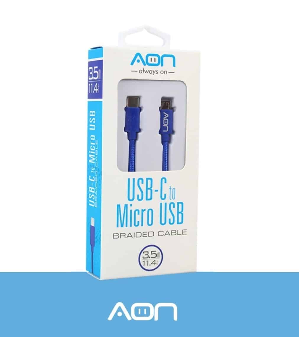 Cable AON USB-C a Micro USB – Azul – 3.5m / 11.4ft (AO-CB-6003)