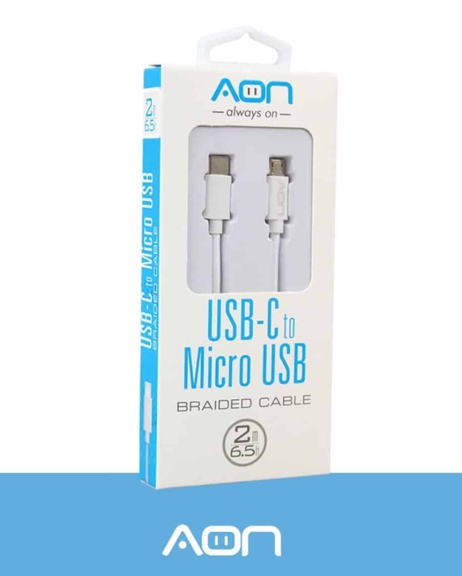 Cable AON USB-C a Micro USB – Blanco – 2m/65ft (AO-CB-6011)
