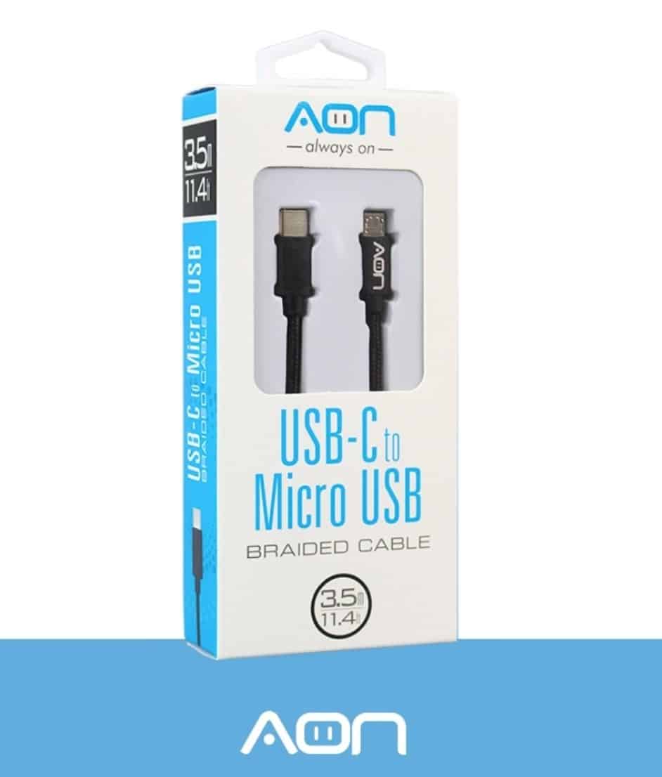Cable AON USB-C a Micro USB – Negro – 3.5m / 11.4ft (AO-CB-6000)